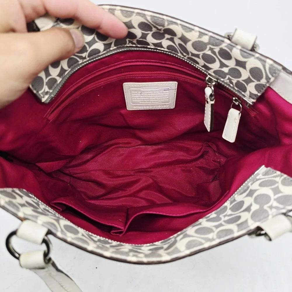 Coach Chelsea Heritage Stripe Tote Bag Purse Gray White Pink M1093-F15137